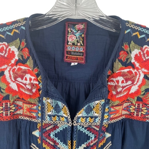 Johnny Was 3J Workshop Embroidered Rose Flower Long Sleeve Blouse Top - Sz S - Picture 5 of 16